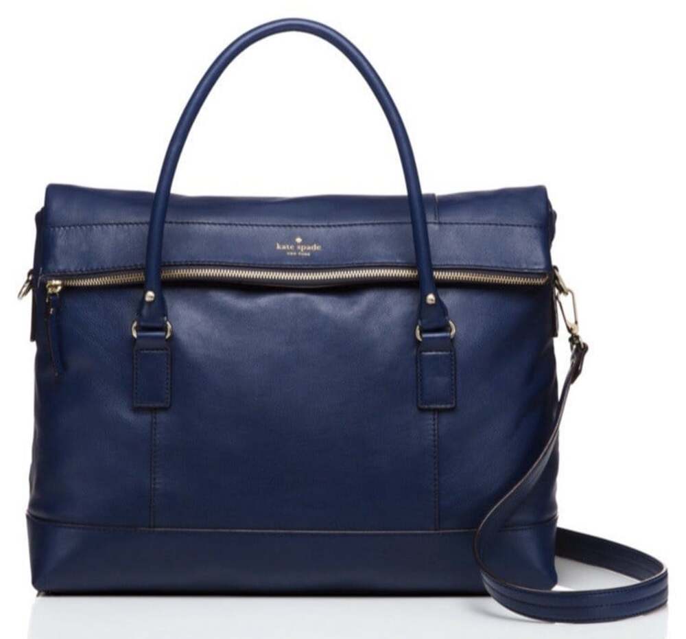 Kate Spade Carmen Fremont Place Blue 100% Leather Travel Hand Bag Purse Foldover